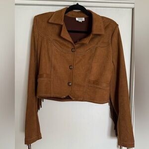 Unique Vintage Brown Suede Cropped Fringe Jacket